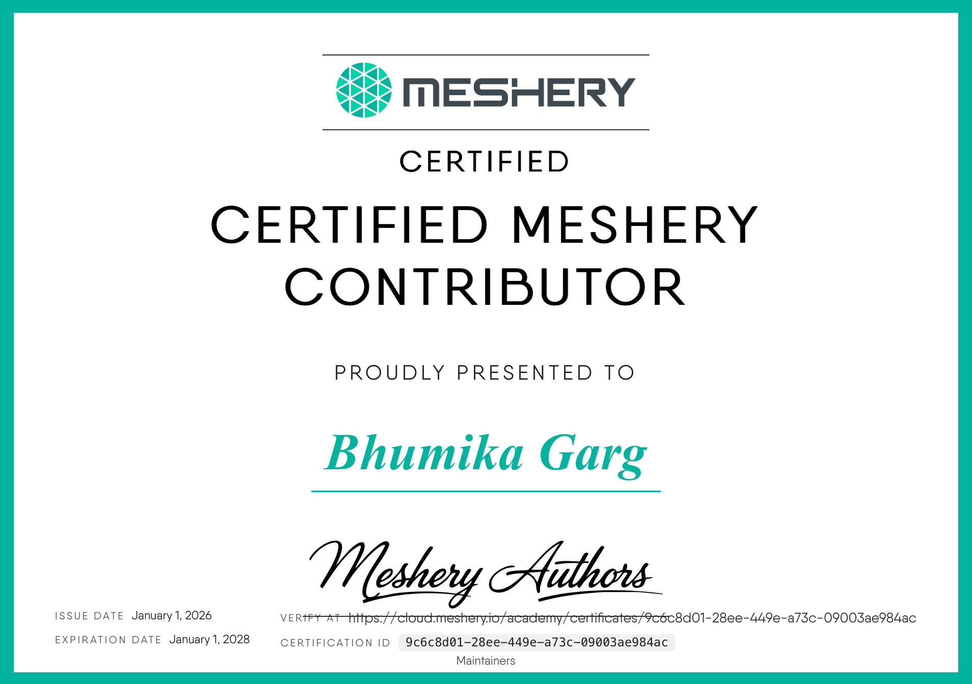 Certified Meshery Contributor Credential